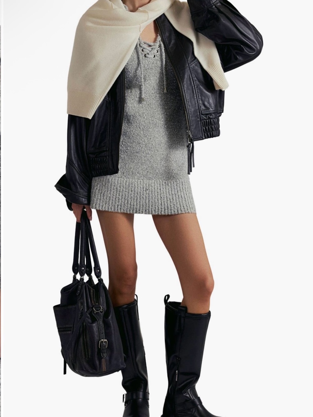 Free People Milena Gray Knit Long Sleeve Mini Dress NWT - Picture 2 of 10